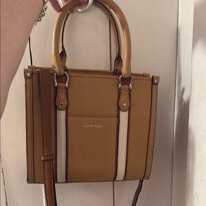 Calvin Klein Tan and Cream Satchel with Elegant Design